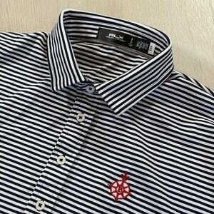 RLX Ralph Lauren Polo Shirt Men's Large Striped Bayonne Golf Club & Spear Logo